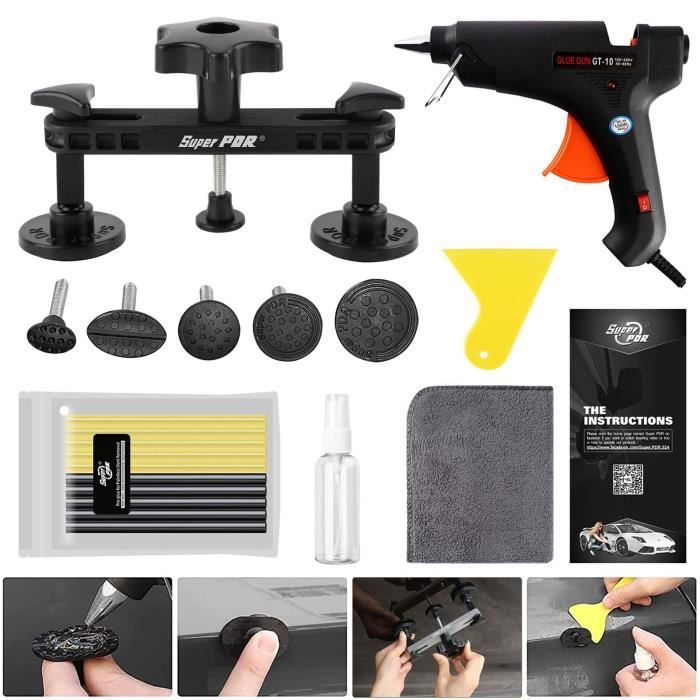 Super PDR Kit débosselage carrosserie sans peinture voiture ventouse Outils Kit Réparation bosse avec extracteur et pistolet à colle