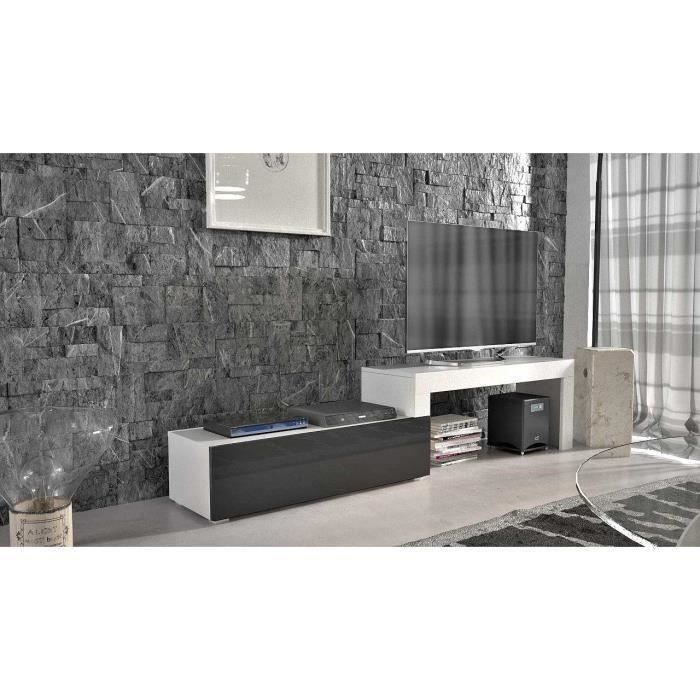 Meuble tv extensible blanc mat noir laqué 108-200 + Led bleu