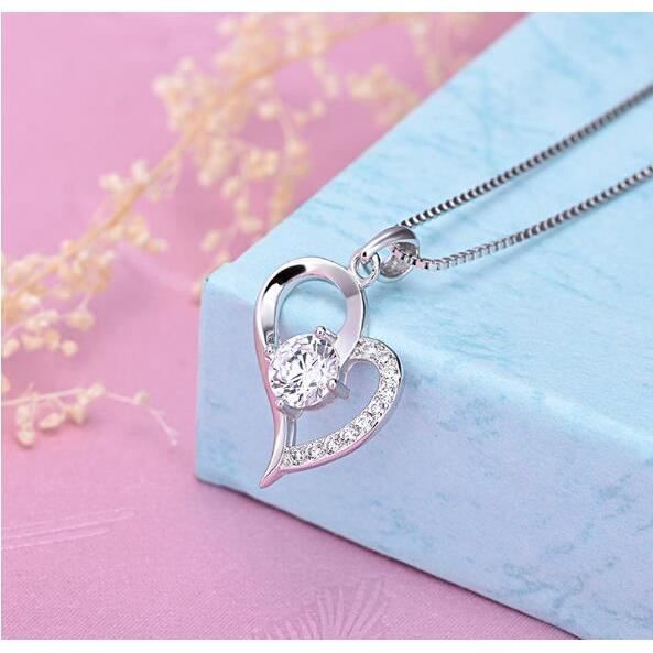 Argent Collier Femme Pendentif Forme Coeur Swarovski Elements Bijoux femme