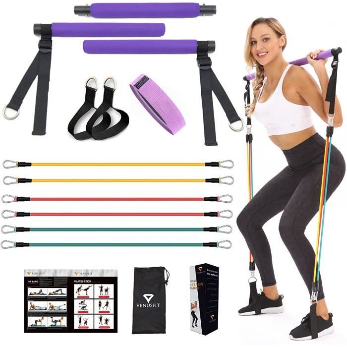 VENUSFIT Lot de 6 barres de musculation pour pilates avec bande élastique réglable de résistance pour yoga, étirement, sculptur A319