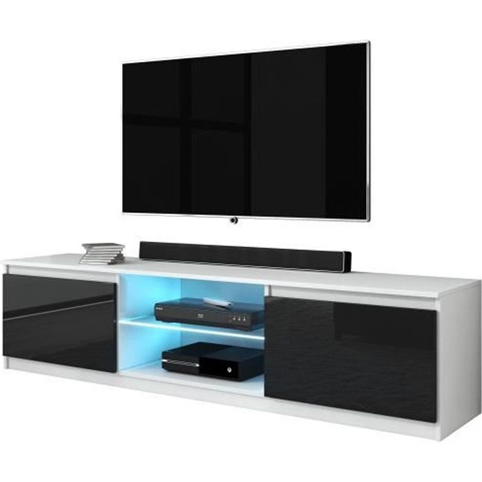Furnix meuble tv/ banc tv Arenal 120 cm noir/ blanc brillant avec LED