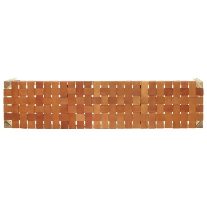 Haute qualité- Banc 150 cm Banc d'extérieur Banc de jardin Banc de relaxation - Marron Cuir véritable et bois de manguier massif