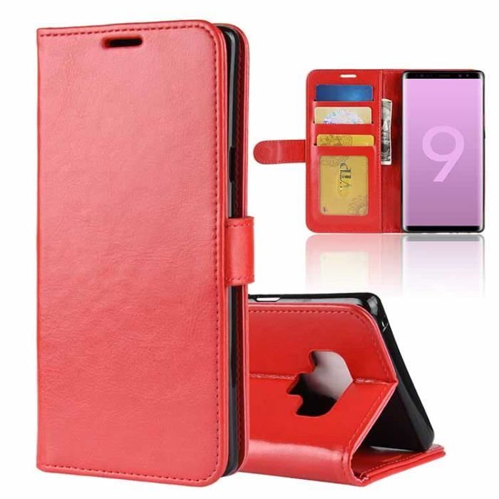 Coque Samsung Galaxy Note 9, Rouge Couleur Cuir Élégant Magnétique Silicone Bumper Coque Protection 360° Antichoc