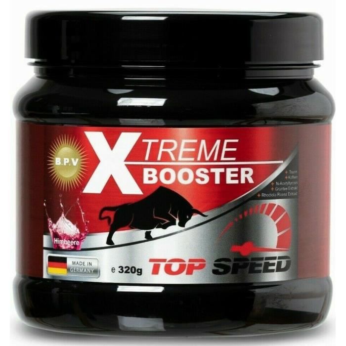 Xtreme Booster | Booster pré-entraînement | Idéal pour les entraînements intensifs | Avec EXTRA taurine + caféine | Arôme : frambois