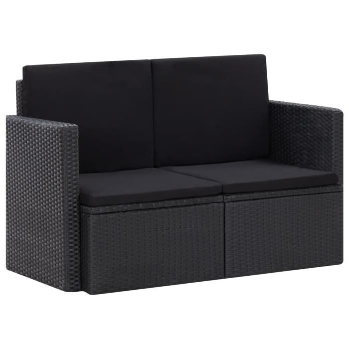 Canapé de jardin à 2 places avec coussins Noir Résine tressée #533 HB0038 -ZOO HY4070