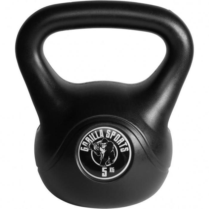 Gorilla Sports - Poids Kettlebell plastique 2kg à 20kg - 5 KG Noir