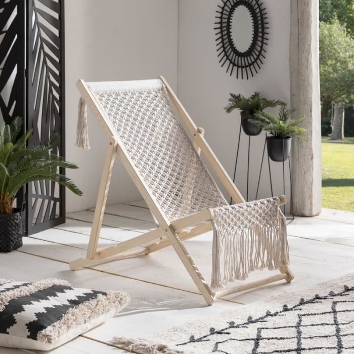 ID MARKET - Chilienne bohème en bois design macramé