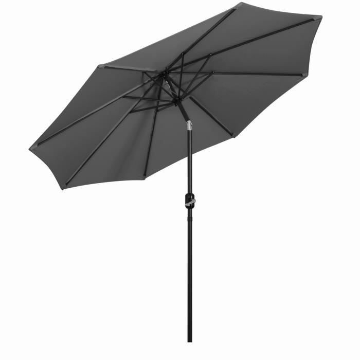 Parasol Droit 3.0m Inclinable, avec Manivelle, Pliable Portable, Protection Solaire pour Terrace, Piscine, Plage, gris - Mondeer