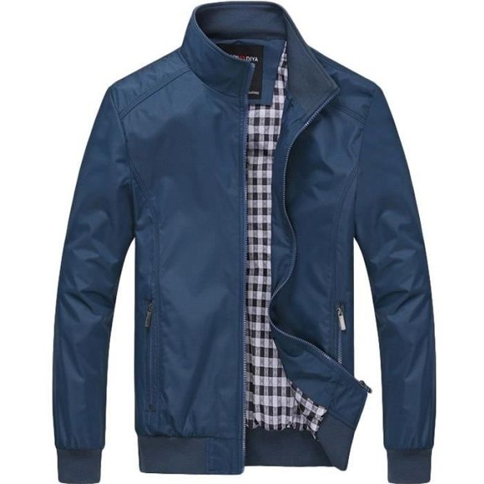 Veste Hommes debout col veste Couleur unie veste Printemps et automne veste ,Bleu,M