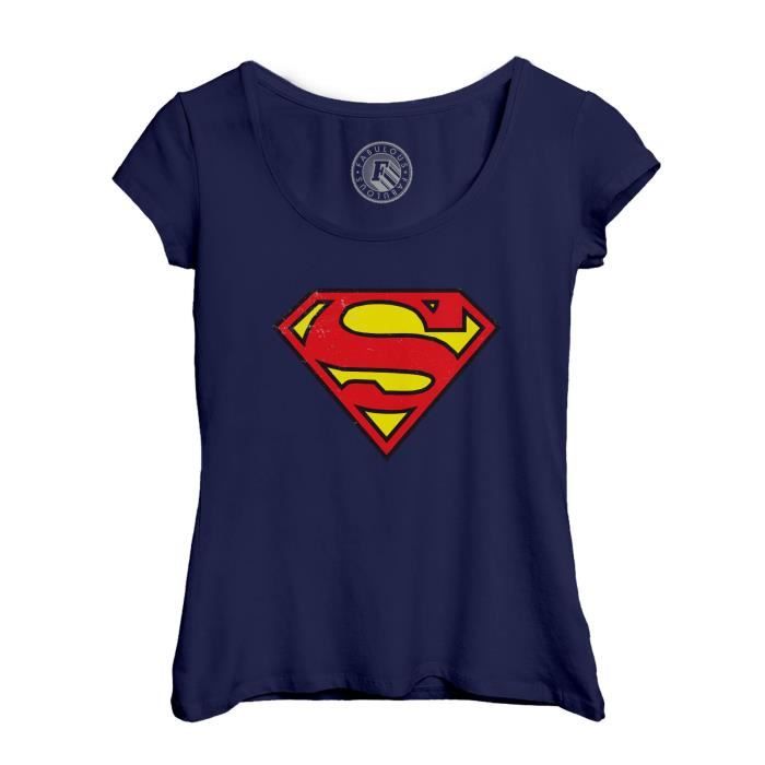 T-shirt Femme Col Echancré Bleu Superman Super Héros BD Film Geek