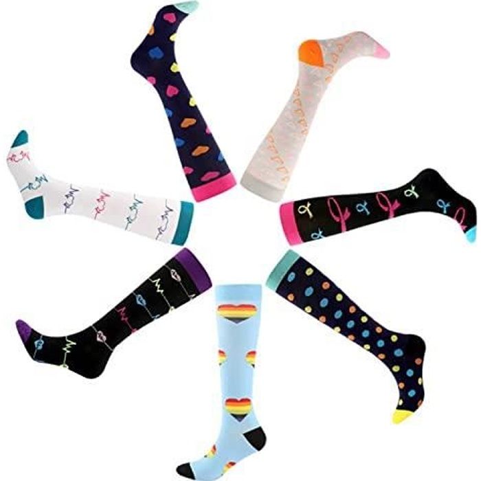 7pcs Chaussette de Compression bas Contention Femme,20-30 mmHg Chaussettes pour Medical/Infirmiere/Femme Enceinte/Sport/Running.