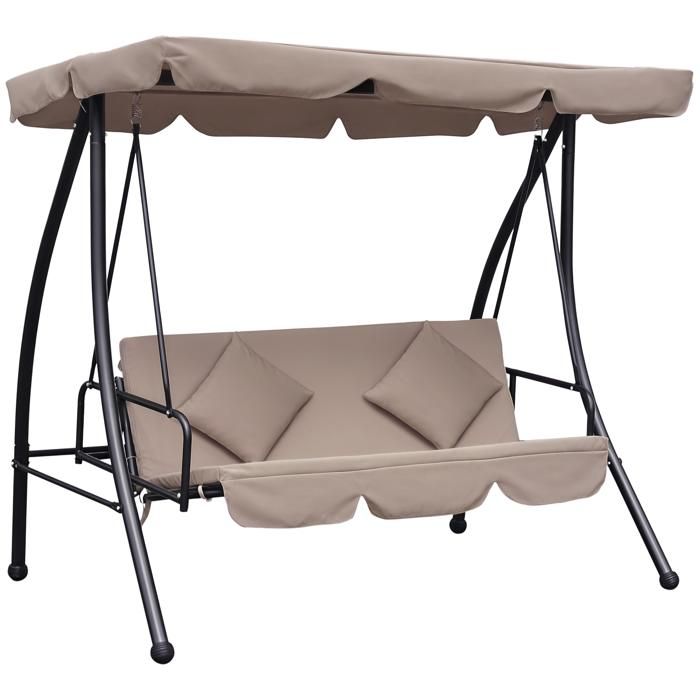 Balancelle de jardin convertible 3 places grand confort inclinaison toit réglable matelas fourni 2L x 1,25l x 1,7H m métal