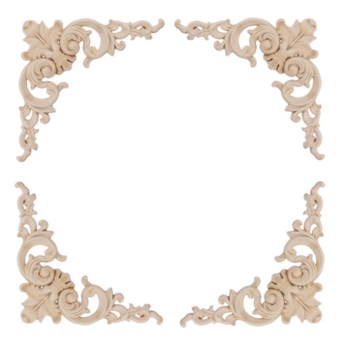 GARNECK 4 pièces bois Applique en massif sculpté coin Onlay non peint exquis sticker mural OBJET DE DECORATION MURALE