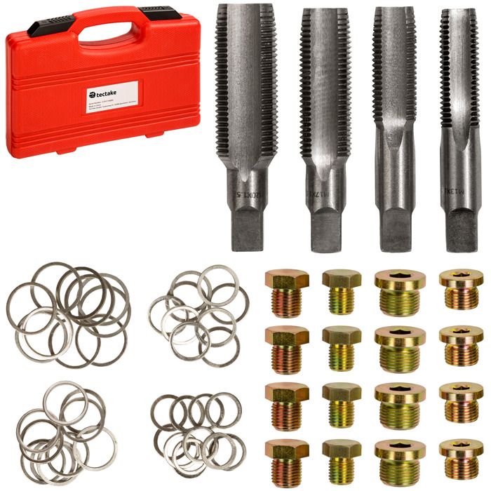 TECTAKE Kit de Réparation de Filetage des Boîtes de Vitesse et Carters avec 20 Bouchons de Vidange M13, M15, M17 et M20