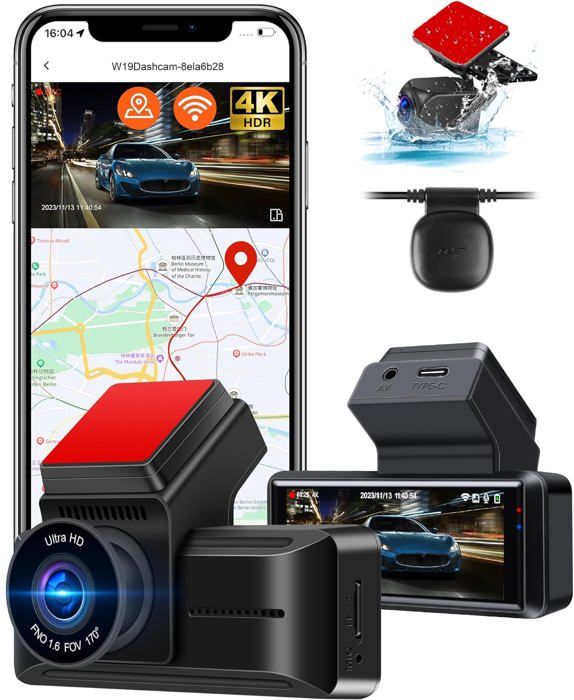 CAMECHO 4 Channel 360° Car Dash Cam Avec Carte Mémoire 64GB, Caméra De Voiture 2K+1080P+1080P Avec WiFi, Vision Nocturne, Contrôle Vocal, Surveillance Du Stationnement 24 Heures Sur 24