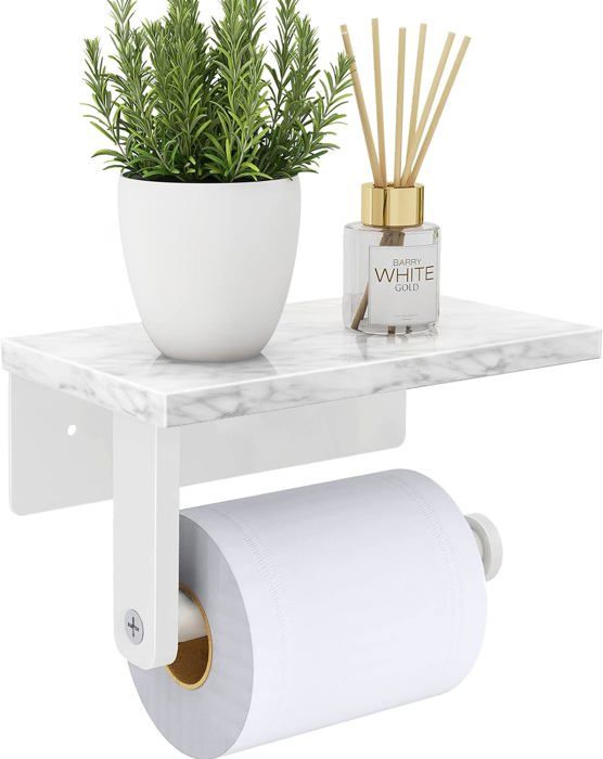 Porte-papier hygiénique avec étagère en marbre naturel distributeur de porte-rouleau de papier de soie et toilettes blanc