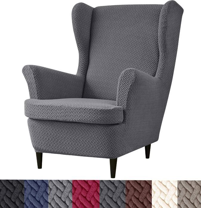 Housse de Fauteuil à Oreilles,Solid Stretch Jacquard Stretch T-Dark Grey Housse de Fauteuil à Oreilles,Solid Stretch Jacquard Stretch T-Dark Grey