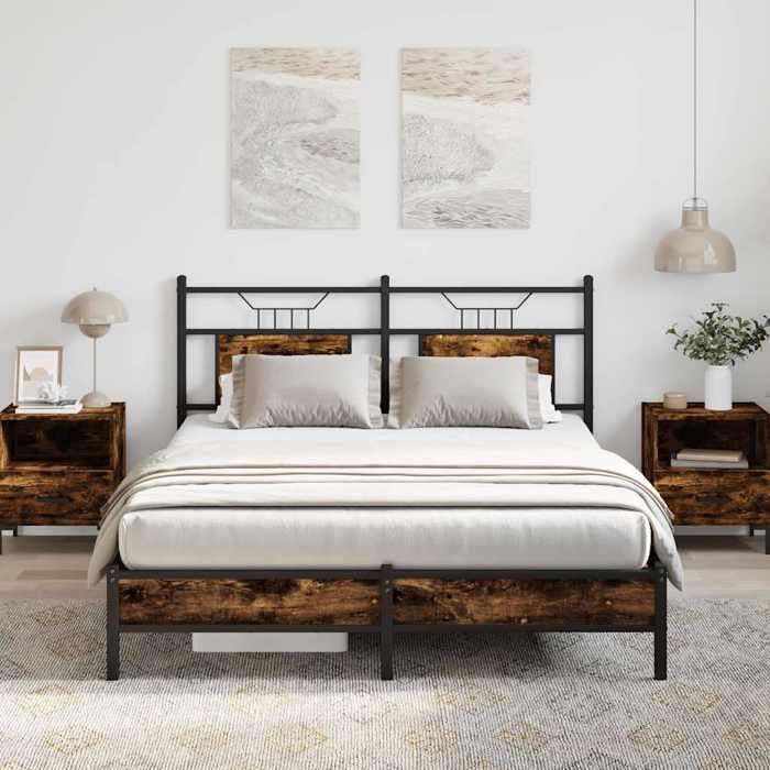 UNIQUE Lit Double de chambre LMT - Cadre de lit - sans matelas - chêne fumé 140x190 cm bois ingénierie cozy978104