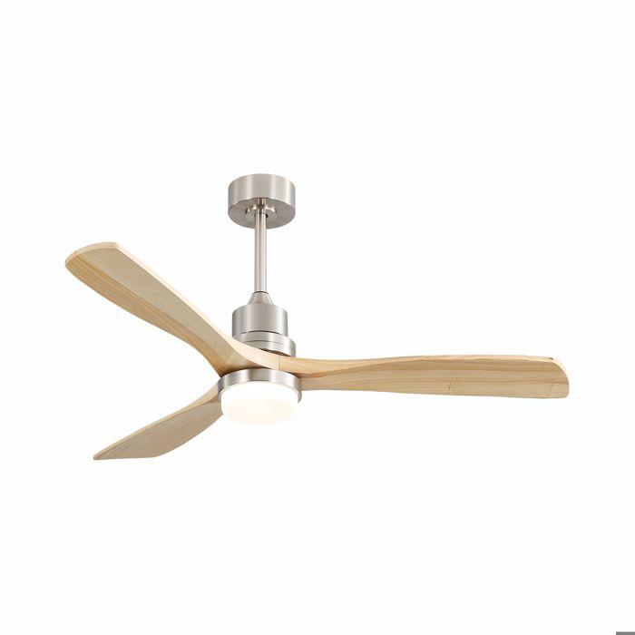 OKWISH Ventilateur de plafond de 52 pouces avec 3 pales en bois lumière LED et télécommande à 6 vitesses naturel + argenté - Okwish