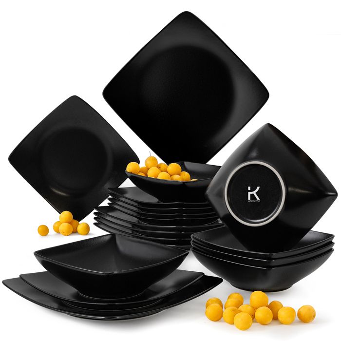 KONSIMO EPIRI Service de table 18 pièces pour 6 personnes céramique premium design moderne entretien facile - noir mat