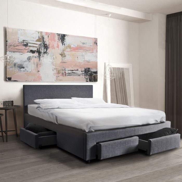 Lit 160x200 - Côme - Girs foncé - Sommier inclus - 4 tiroirs - Design contemporain Lit 160x200 - Côme - Girs foncé - Sommier inclus - 4 tiroirs - Design contemporain