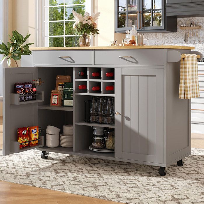 Ilot Central cuisine moderne (102×45×92 cm) Armoire Buffet de cuisine chariot de service avec veinure de bois Gris Ilot Central cuisine moderne (102×45×92 cm) Armoire Buffet de cuisine chariot de service avec veinure de bois Gris