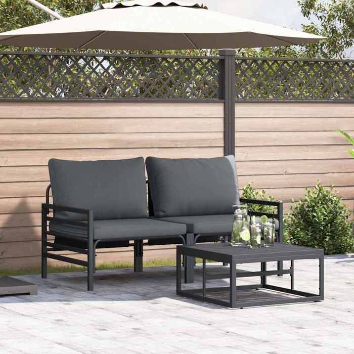 vidaXL Ensemble de canapé de jardin avec coussin 3 pcs Acier - vue 3