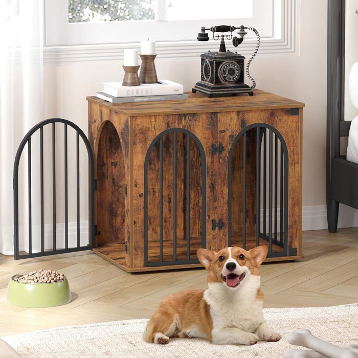 Comparer les prix de 68cm Cage pour ChiensNiche Moderne pour Chiens Intérieur Cage pour Chiots3 Portes Porte arquée 68 x 48 x 56 cmMarron Rustique