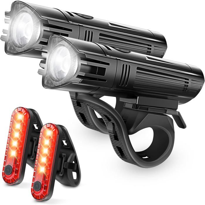 Ensemble déclairage de vélo ultra-lumineux phare avant et feu arrière rechargeables 4 modes déclairage