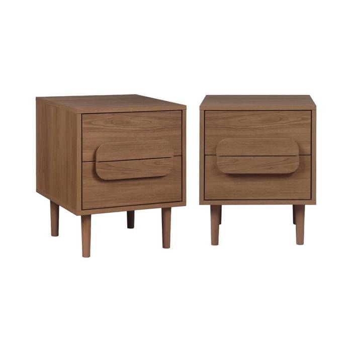 Lot de 2 tables de chevet vintage décor bois de noyer 2 tiroirs L 40 x P 40 x H 50cm - Juliana