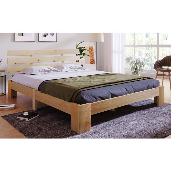 Lit en bois Lit double avec tête de cadre de lit avec ardoise rouille-200 x 140 cm Lit double solide