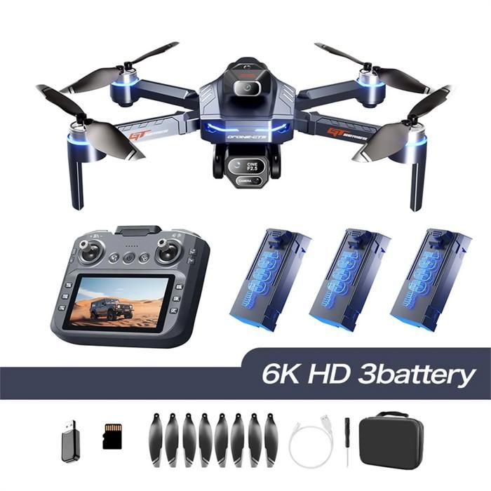 Drone double caméra résolution 6K zoom 5x écran 4 3 pouces évitement dobstacles résistance au vent 3 batteries