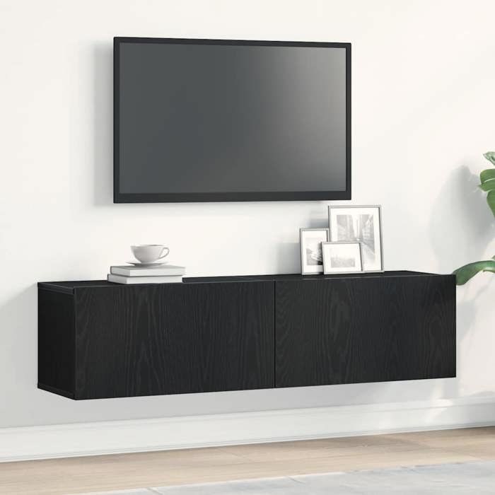Meuble TV design Noir - 120 x 30 x 305 cm - Bois dingénierie qualité supérieure