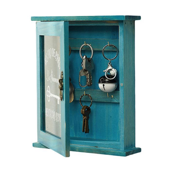 Boîte à clés - Armoire à clés - Bois massif - Verre rétro - Durable - 25x6x21 cm YYV