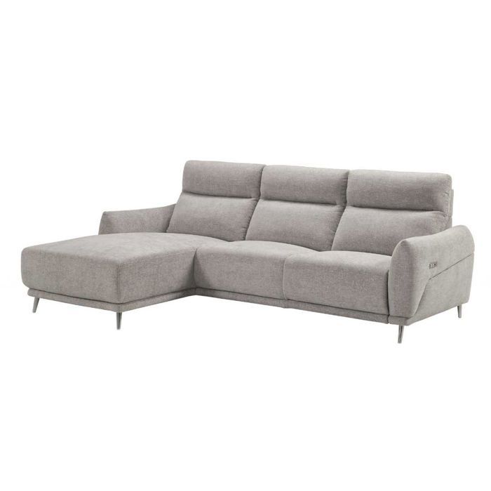 Canapé 3 places relax électrique avec méridienne gauche tissu polyester chiné gris clair - SANTIAGO Canapé 3 places relax électrique avec méridienne gauche tissu polyester chiné gris clair - SANTIAGO