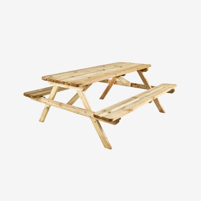 TABLE PIQUE NIQUE BOIS 180CM AVEC BANCS RABATTABLES