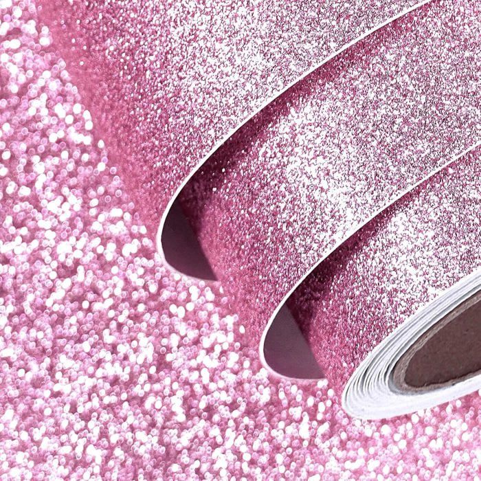 Papier Cartonné Pailleté Adhésif Rose Papiers Peints Adhésif Meuble Décoration Vinyle Adhesif Chambre Fille Rose Pailleté 40CMx2M