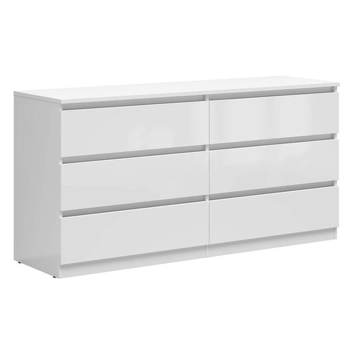 Commode meuble de rangement à 6 tiroirs coloris Blanc brillant - Longueur 150 x Profondeur 45 x Hauteur 75 5 cm Commode meuble de rangement à 6 tiroirs coloris Blanc brillant - Longueur 150 x Profondeur 45 x Hauteur 75 5 cm