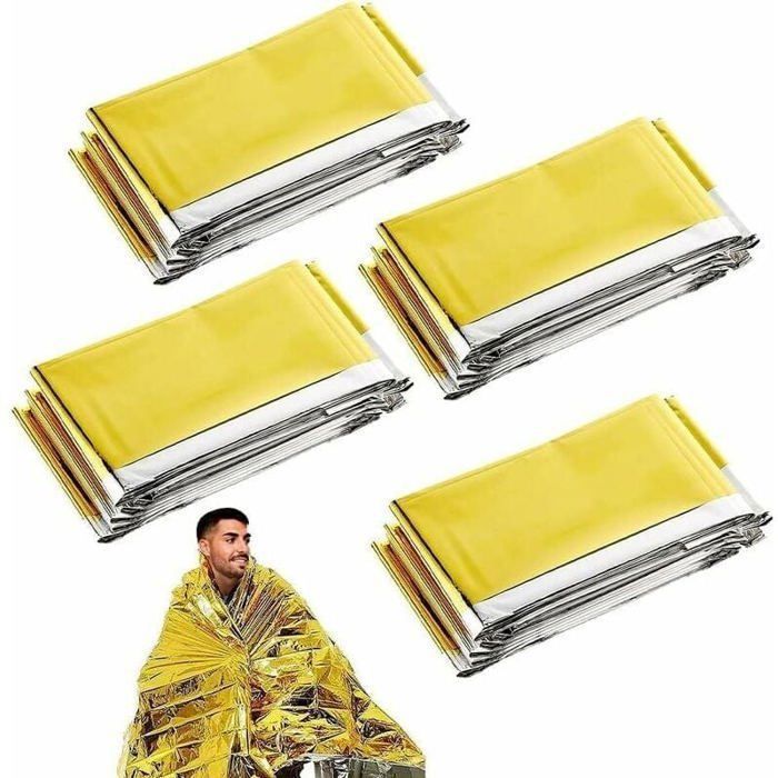 Couverture de survie imperméable - ULISEM - Lot de 4 - 160x210 cm - Aluminium haute qualité
