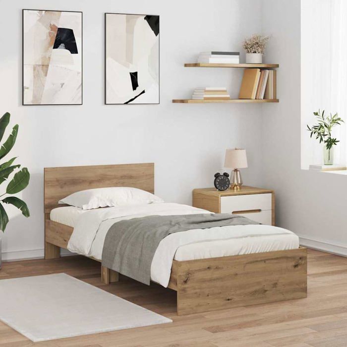 Cadre de lit en bois dingénierie - vidaXL - Chêne artisanal - 90x190 cm - Éclairage LED multicolore - USB