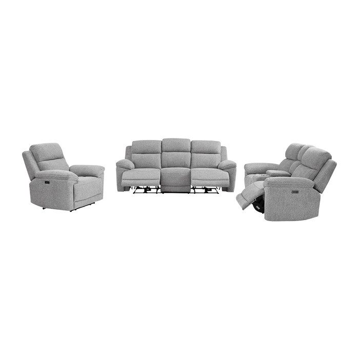 Canapés 3 places 2 places et un fauteuil relax électrique en tissu chiné gris KELUNO