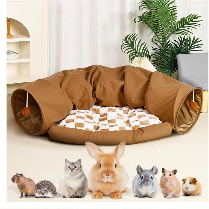 Tunnel de lit pliable pour petits animaux - ESTAMPILLE - Tapis amovible - Design 2 en 1 - Pliable - Diamètre 25 cm