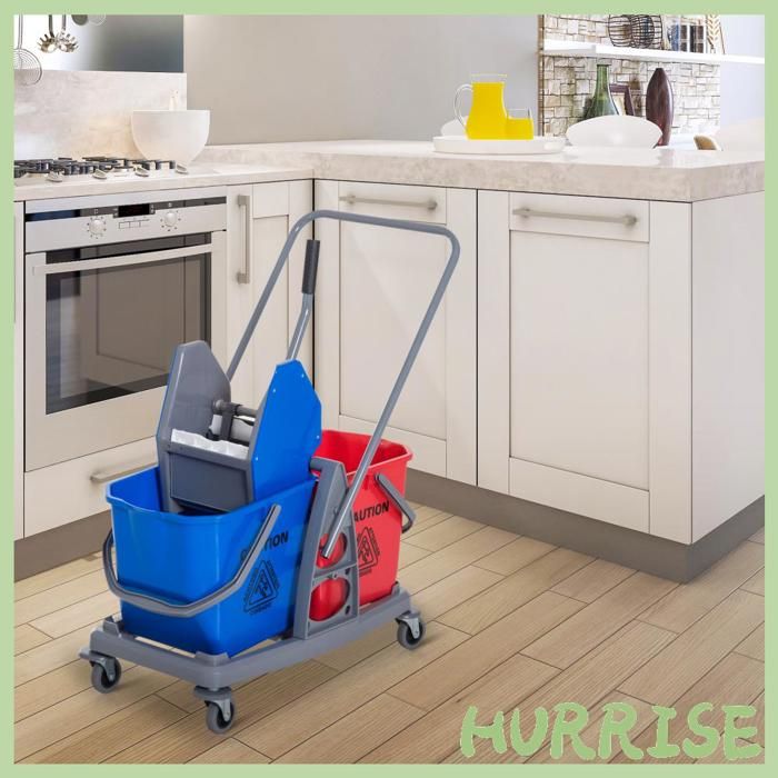 Cocosity Chariot De Lavage Chariot De Nettoyage Professionnel Presse À Mâchoire 2 Seaux 25 L 73L X 45L X 92H Cm Plastique Gris Ble