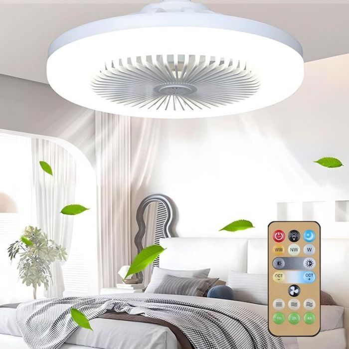 Ventilateur Plafond LED Silencieux 10 Sans Pale télécommande 3 vitesses/3 couleurs chambre/salon [Classe A] . - Jormftte
