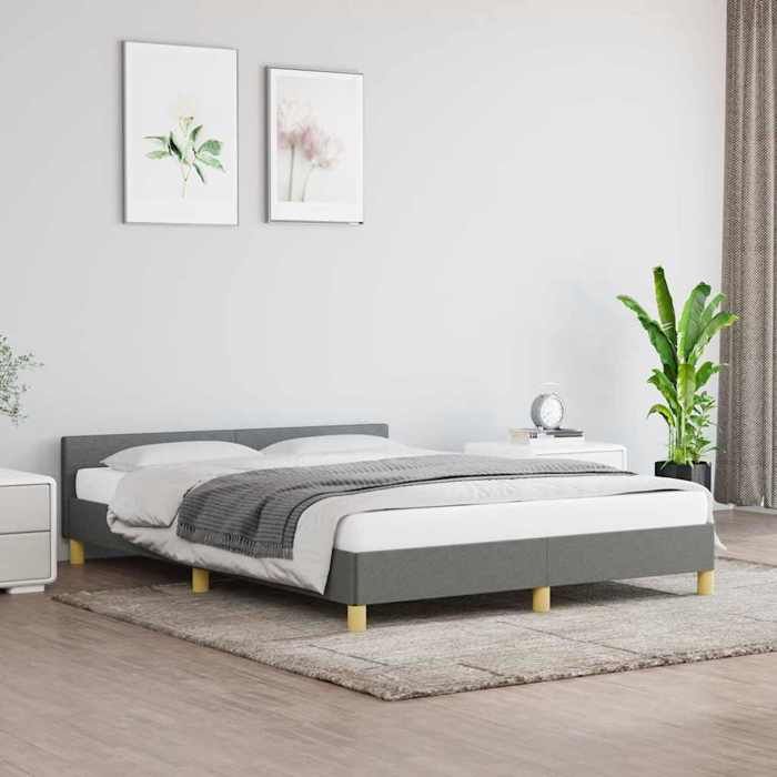 Gris Cadre de lit sans matelas gris foncé 140x190 cm tissu - Lit chambre H14005