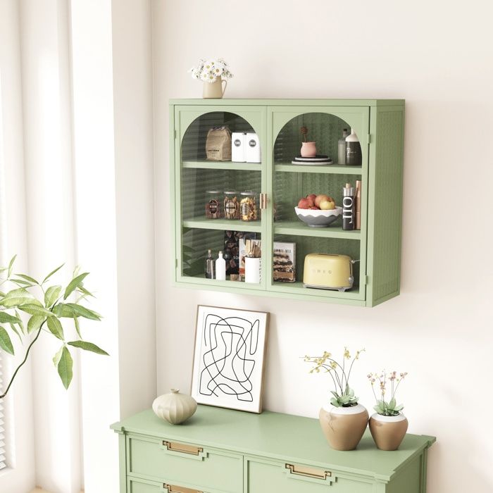 Armoire Murale - Armoire Murale avec 2 Portes en Verre pour Rangement Multifonction - Métal Vert 70×23×60 cm