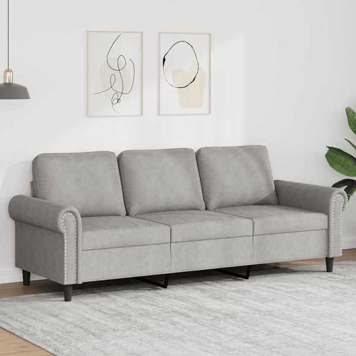 Gris Canapé à 3 places Gris clair 180 cm Velours - Canapés H6000