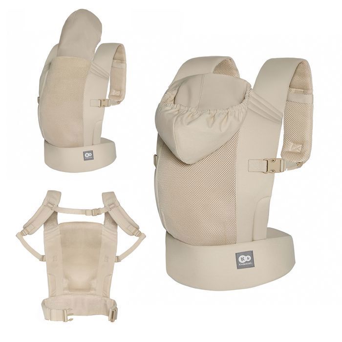 Porte-bébé Kinderkraft CARRYBEE ergonomique respirant réglable léger capuche coton maille 3 mois à 20 kg beige
