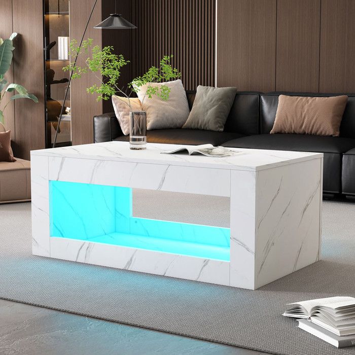 Table basse LED moderne - Dimensions 100x50x50 cm - Capacité de charge 30 kg - Lumière LED USB - Haute brillance