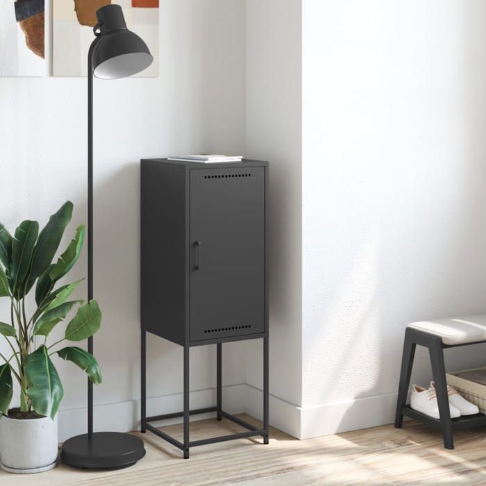 (15543)Meuble rangement - Buffet haut - contemporain - noir 36x39x107 cm acier poid:12.95 kg
